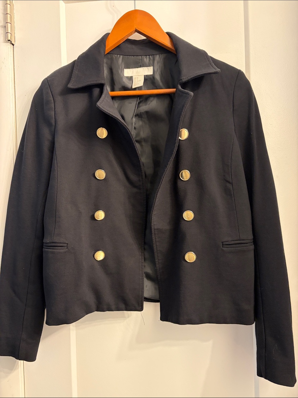 H&M Women's Black Double-Breasted Military Blazer Jacket
